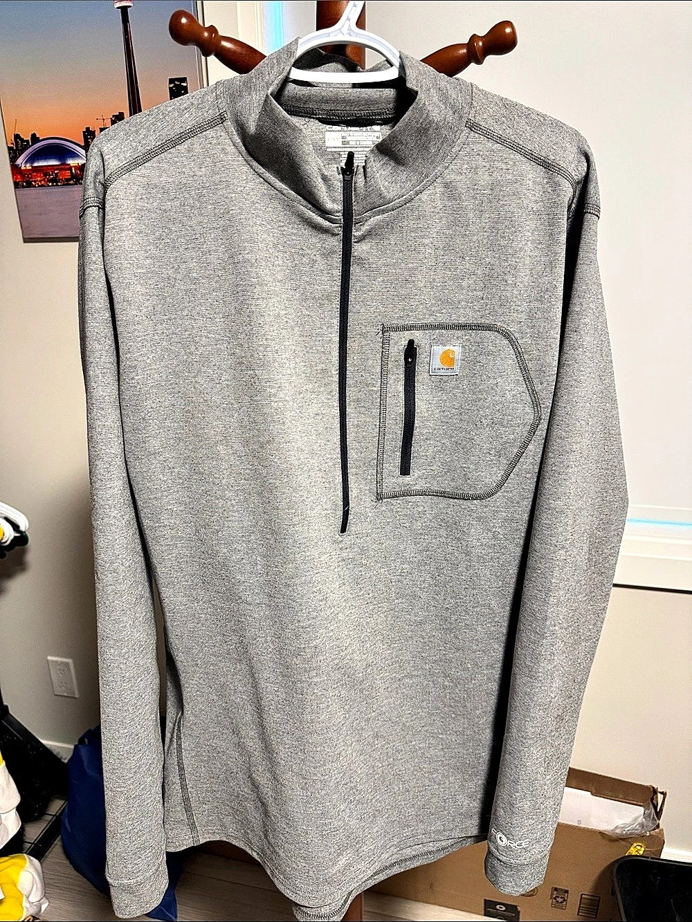 Carhartt Force Relaxed Fit Mock Neck Half-Zip Gray XL